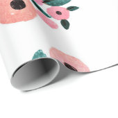 Waterverf Teal en Roze Bloem Cadeaupapier (Rol Hoek)