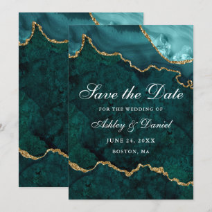 Waterverf Teal Goud Marmer Agaat Geode Save The Date