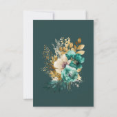 Waterverf Teal Gouden Bloemen RSVP Kaart (Achterkant)