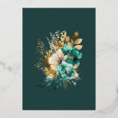 Waterverf Teal Gouden Bloemige Bruiloft Folie Uitnodiging (Achterkant)