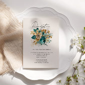 Waterverf Teal Gouden Bloemige Ontvangst Informatiekaartje