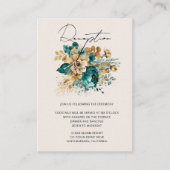Waterverf Teal Gouden Bloemige Ontvangst Informatiekaartje (Voorkant)