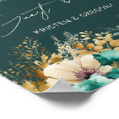 Waterverf Teal Gouden Bruiloft Gastboek Poster (Hoek)