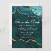 Waterverf Teal Gouden Marmer Agate Geode Foto Save The Date (Voorkant)