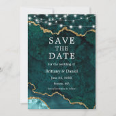 Waterverf Teal Marmer Agaat Geode Lichten Foto Save The Date (Voorkant)