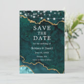 Waterverf Teal Marmer Agaat Geode Lichten Foto Save The Date (Staand voorkant)