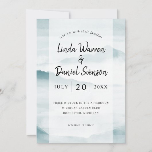 Waterverf teal nevelig landschap bergen kaart (Voorkant)