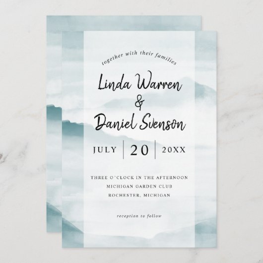 Waterverf teal nevelig landschap bergen kaart (Voorkant / Achterkant)