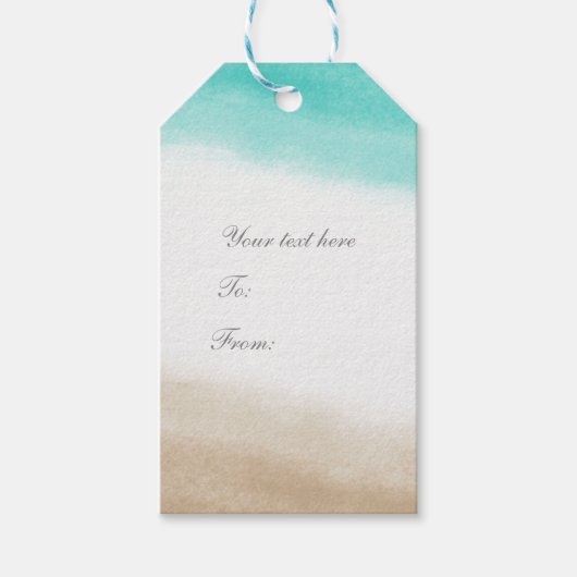 Waterverf Teal & Tan Elegante Subtiele Strand Cadeaulabel (Voorkant)