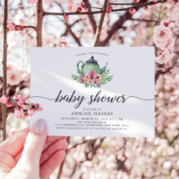 Waterverf Teapot Baby shower Kaart