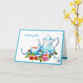  Waterverf Teapot & Cup Tea Party nodigt uit Kaart (Gele Bloem)