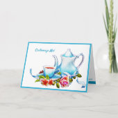  Waterverf Teapot & Cup Tea Party nodigt uit Kaart (Voorkant)