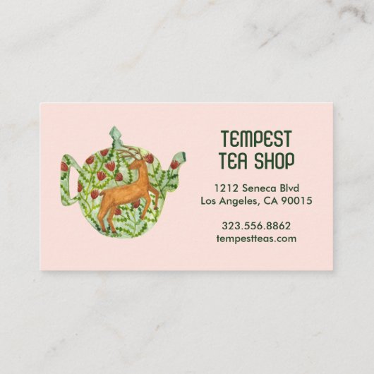 Waterverf Teapot Deer Floral Tea Shop Cafe Herbal Visitekaartje (Achterkant)