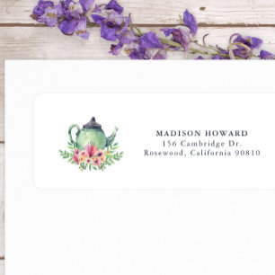 Waterverf Teapot en Flowers Return Address Label