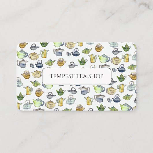 Waterverf Teapot Pattern Quaint Elegant Tea Shop Visitekaartje (Voorkant)