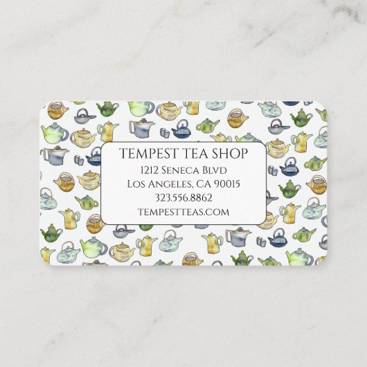 Waterverf Teapot Pattern Quaint Elegant Tea Shop Visitekaartje (Achterkant)