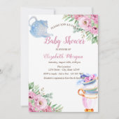 Waterverf Teapot Tea cup Floral Baby shower Kaart (Voorkant)