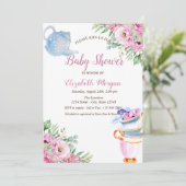 Waterverf Teapot Tea cup Floral Baby shower Kaart (Staand voorkant)