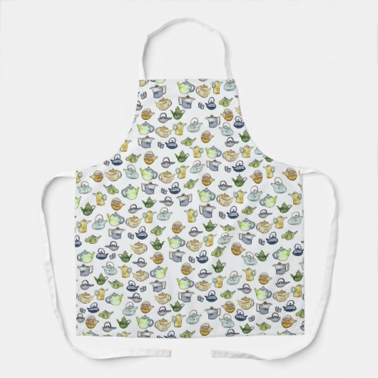 Waterverf Teapots Tea Pattern Schort (Voorkant)