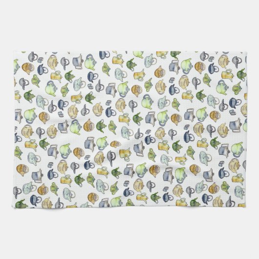 Waterverf Teapots Tea Pattern Theedoek (Horizontaal)