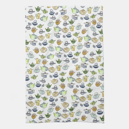 Waterverf Teapots Tea Pattern Theedoek (Verticaal)