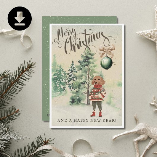  Waterverf teckel hond Feestdagenkaart