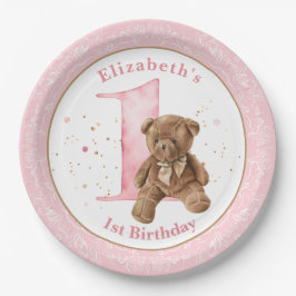 Waterverf Teddy Bear 1st Birthday Paper Bord