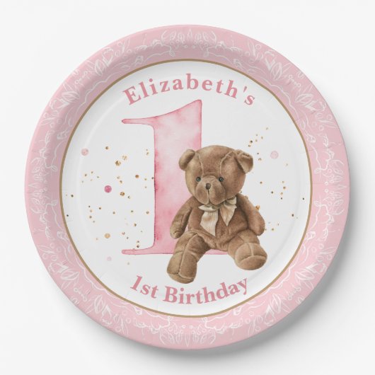 Waterverf Teddy Bear 1st Birthday Paper Bord (Voorkant)