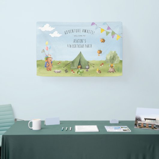 Waterverf Teddy Bear, Adventure verjaardagswelkom Spandoek (Beurs)