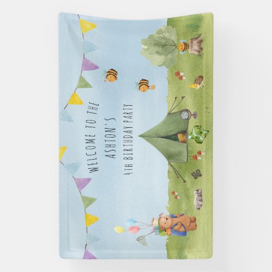 Waterverf Teddy Bear, Adventure verjaardagswelkom Spandoek (Verticaal)