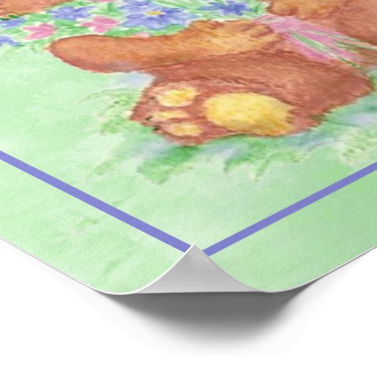 Waterverf Teddy Bear Armful of Flowers Fun Quote Poster (Hoek)