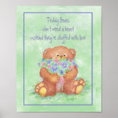 Waterverf Teddy Bear Armful of Flowers Fun Quote Poster (Voorkant)