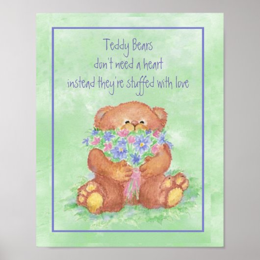 Waterverf Teddy Bear Armful of Flowers Fun Quote Poster (Voorkant)
