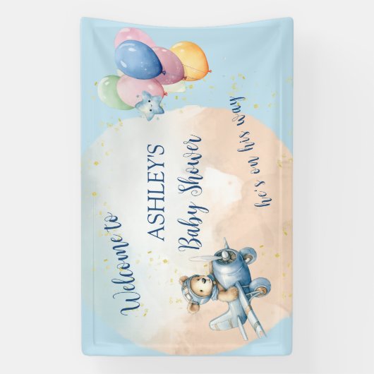 Waterverf Teddy Bear Aviator Boy Baby shower Spandoek (Verticaal)