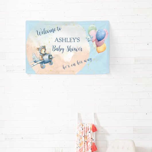 Waterverf Teddy Bear Aviator Boy Baby shower Spandoek (Insitu)