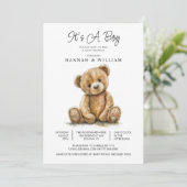 Waterverf Teddy Bear Baby Boy Shower Kaart (Staand voorkant)