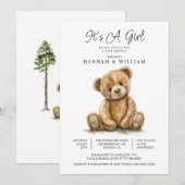 Waterverf Teddy Bear Baby Meisje Douche Kaart (Voorkant / Achterkant)