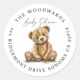 Waterverf Teddy Bear Baby shower Adresetiketten Ronde Sticker