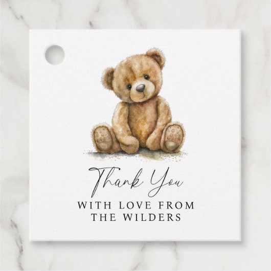 Waterverf Teddy Bear Baby shower Dank u Bedankjes Labels (Voorkant)