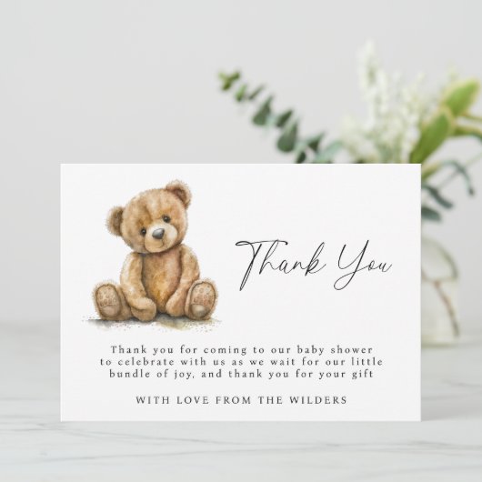 Waterverf Teddy Bear Baby shower Dank u Bedankkaart (Staand voorkant)