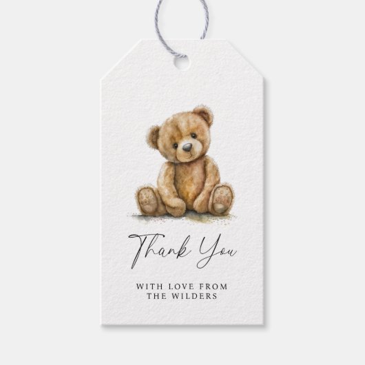 Waterverf Teddy Bear Baby shower Dank u Cadeaulabel (Voorkant)