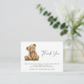 Waterverf Teddy Bear Baby shower Dank u Informatiekaartje (Staand voorkant)