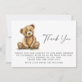 Waterverf Teddy Bear Baby shower Dank u Notitiekaartje