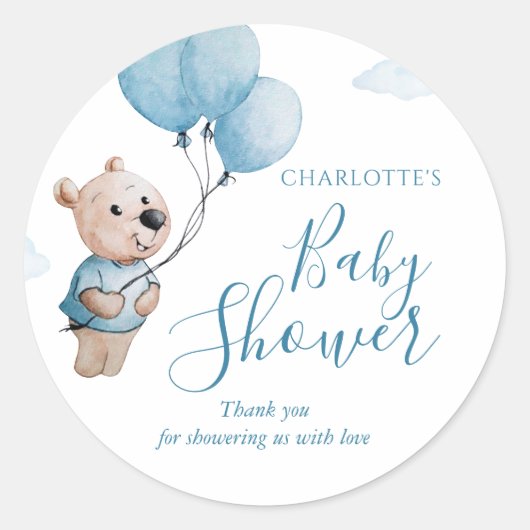 Waterverf Teddy Bear Baby shower Dank u Ronde Sticker (Voorkant)