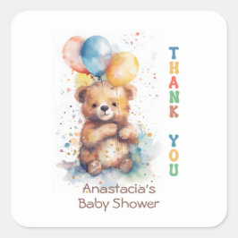 Waterverf Teddy Bear Baby shower Dank u Vierkante Sticker