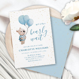 Waterverf Teddy Bear Baby shower Goud & Blauw Kaart