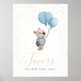 Waterverf Teddy Bear Baby shower Gouden gunsten te Poster