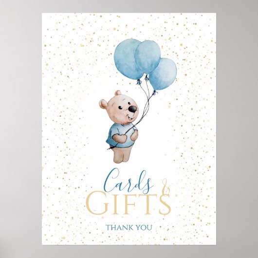 Waterverf Teddy Bear Baby shower Gouden Kaarten Ca Poster (Voorkant)
