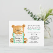 Waterverf Teddy Bear Baby shower Invite Kaart (Staand voorkant)