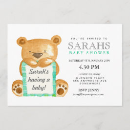 Waterverf Teddy Bear Baby shower Invite Kaart